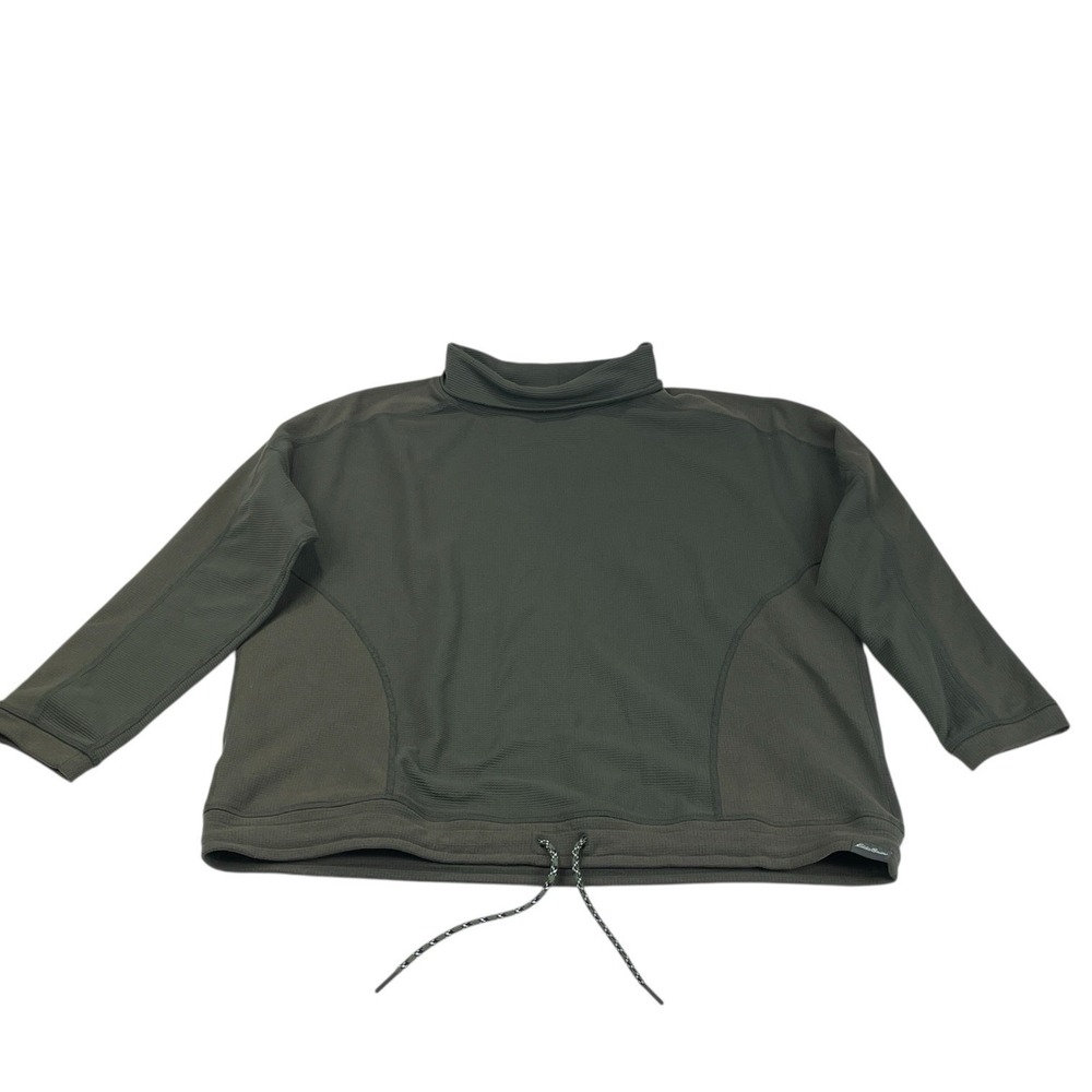 Eddie Bauer Women's Green Mock Neck Pullover L Thermal Waffle Long Sleeve